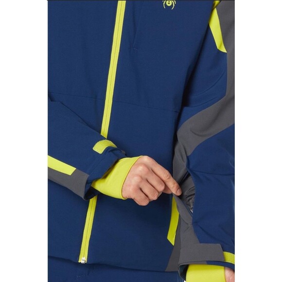 Spyder Blue and Gray Ski Jacket with Yellow Accents - Picture 5 of 16